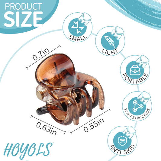 Hoyols Small Mini Jaw Hair Claw Clips for Women and Girls - 48 Pcs Amber Brown Plastic No Slip Bulk Set for Makeup, Styling and Thin Fine Hair