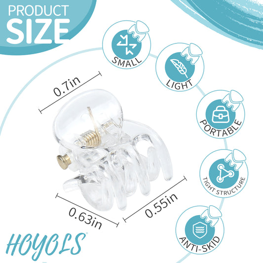 Hoyols Clear Small Mini Claw Clips for Hair, 48 Pcs Tiny Plastic Jaw Clips Strong Girp No Hair Pulling Cute Hair Accessories for Women Girls Short Thick Hair