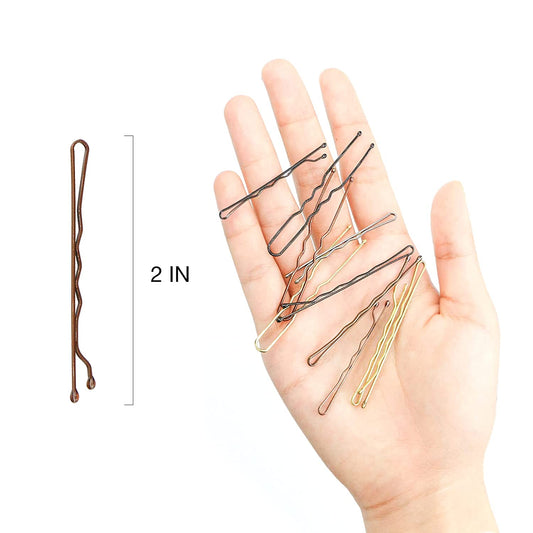 Bobby Pin Brown, Premium Metallic Crimped Grip Hairpins, Secure Hold Wavy Slide Proof Hair Styling Pins for Women Hair Accessories 100 Count (Brown)