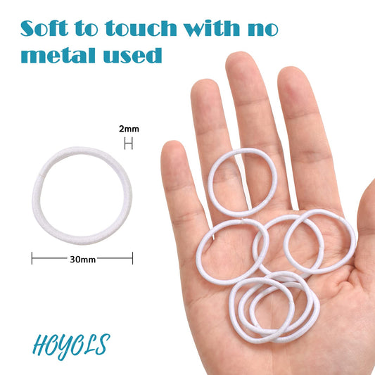 Hoyols 2mm Small Hair Elastics, White No Metal Thin Hair Ties for Women’s Hair Ponytail Holder Bands Stretch Mini 1 Inches Kids Girls, 100 Count (White)