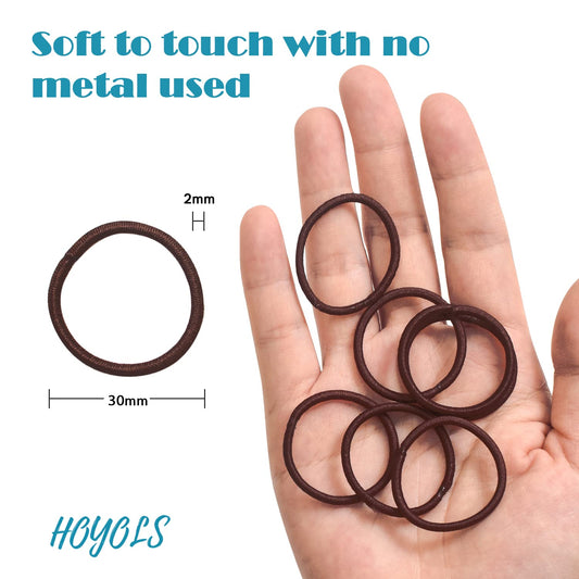 Hoyols Small Thin Hair Elastics Brown Hair Ties Elastics Braided for Baby Kids, Women No Metal Ponytail Holder Hair Band 2mm 1 inch 100 pcs (Dark Ash Brown)