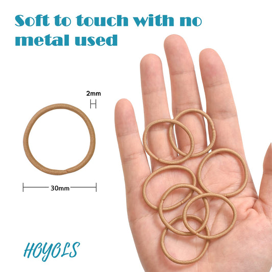Hoyols 1” Hair Elastics for Fine Hair Ties No Slip No Damage for Women Girl Kids Hair Thin Ponytail Holders Brown Scrunchies 2mm 100 Count (Dark Golden Blonde)
