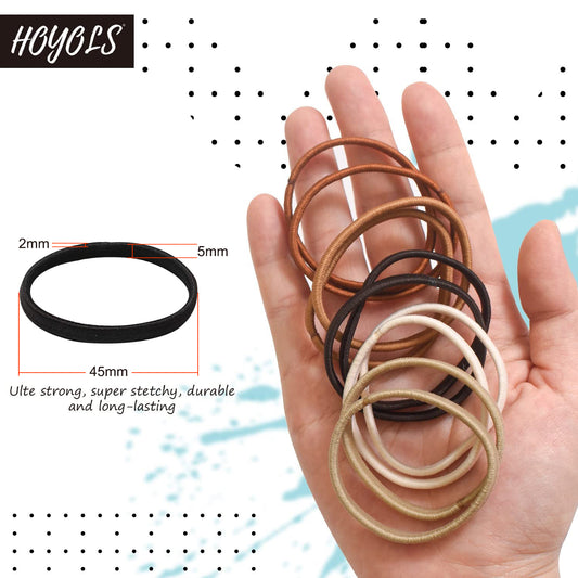 HOYOLS Flat Hair Elastics, No Metal Hair Ties Hair Bands for Thick Heavy and Curly Hair Ponytail Holders Headband 1-inch 5mm Width 42 Count (Fall & Winter Color)