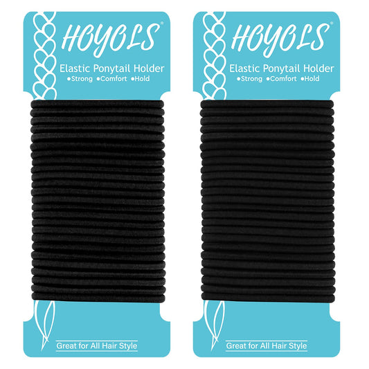 Black Hair Elastics Ties, No Metal Ponytail Holders Hair Bands Elastic Braided Thick for Women Girl Thick Fine Curly Hair 50 Count (Black)