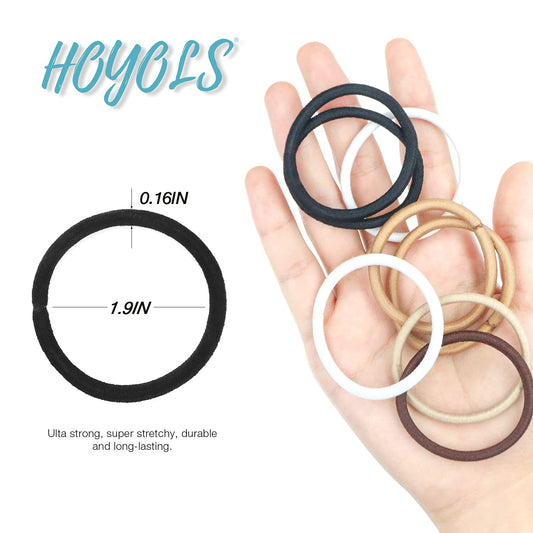 Black Hair Elastics Ties, No Metal Ponytail Holders Hair Bands Elastic Braided Thick for Women Girl Thick Fine Curly Hair 50 Count (Black)