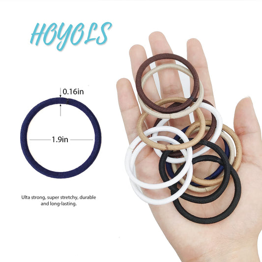 HOYOLS No Metal Hair Elastics Bands Assorted Color for Women’s Medium Thick Hair 4mm, Ponytail Holder Gentle Hold No Snag Hair Ties Accessories 6 Colors 56 Count (Basic)