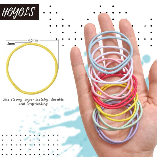 HOYOLS No Metal Hair Elastics for Girls Bands, Assorted Baby Color Ponytail Holder Gentle Hold No Snag Hair Ties for Women Fine Hair ,Pink Blue Yellow White - 7 Colors (Baby Color)