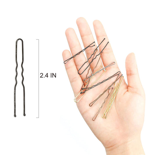 Hoyols U Shaped Hair Pins Black, U Shape Bobby Pins, Metal Curved Curly Waved Bun Clips Bobby Pins for Buns Women Girls Grips Hairstyle Salon Accessories Updo, 100 Count (Black)