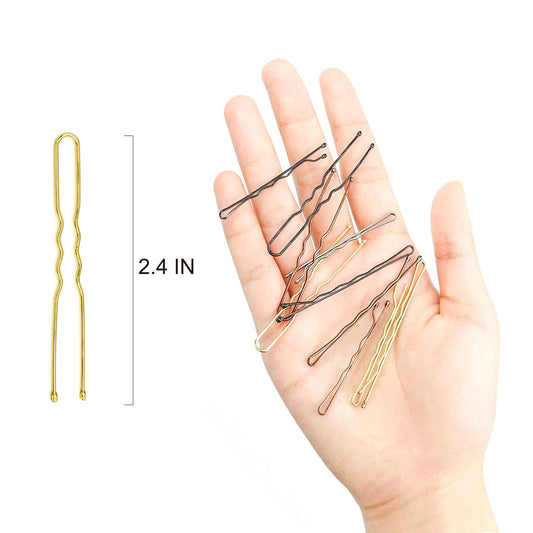 Hoyols U Shaped Hair Pins Blonde, U Shape Bobby Pins Metal Curved Curly Waved Bun Clips Hairpin for Buns Women Girls Grips Hairstyle Updo Thin Thick Hair, 100 Count (Blonde)
