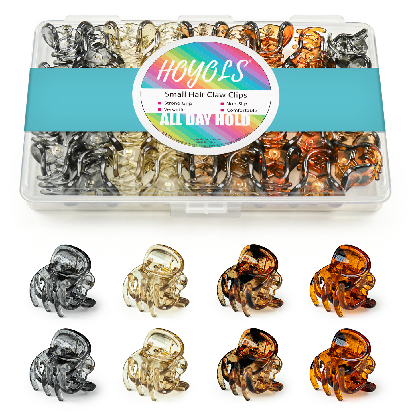 HOYOLS 36 Pcs Small Tortoise Hair Claw Clips, Mini Half Up Plastic Hairclips for Women Girls, Strong Grip Non-Slip Jaw Clips for Thin Short Hair (Amber Glow Mix Color)