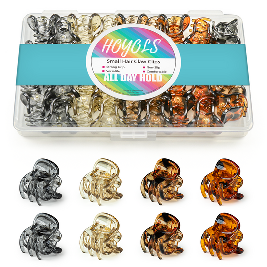 HOYOLS 36 Pcs Small Tortoise Hair Claw Clips, Mini Half Up Plastic Hairclips for Women Girls, Strong Grip Non-Slip Jaw Clips for Thin Short Hair (Amber Glow Mix Color)