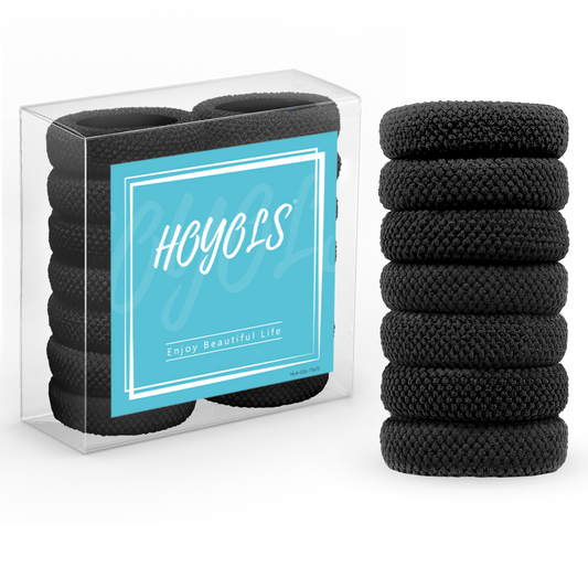 Large Thick Hair Ties, Large Cotton Stretch, Ponytail Holder Seamless Hair Bands Scrunchies Accessories for Women Girls Hair Ties No Crease Headband HOYOLS (Black)
