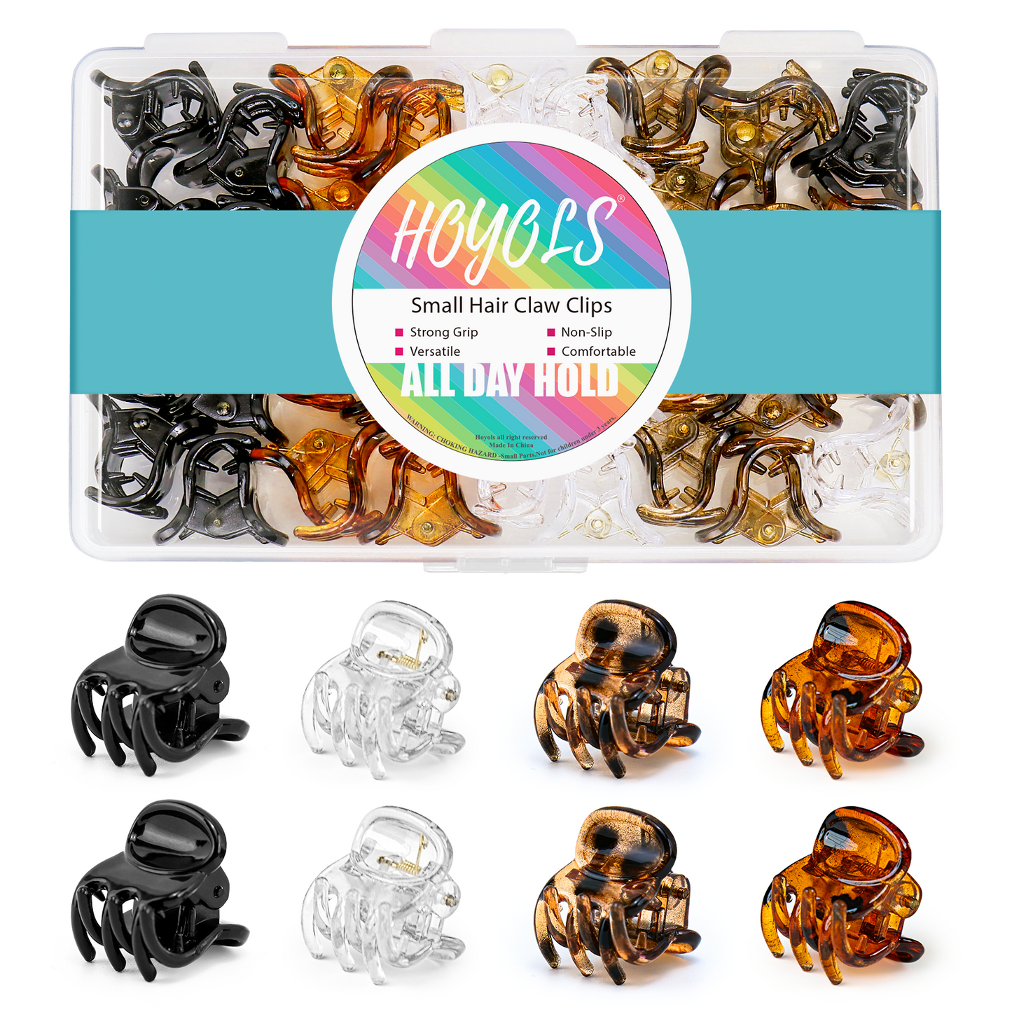 HOYOLS Mini Hair Claw Clips for Women, 36pcs Small Little Plastic Hairclips, Strong Grip Non-Slip Jaw Clips for Thin Short Hair (Classic Assorted Colors)