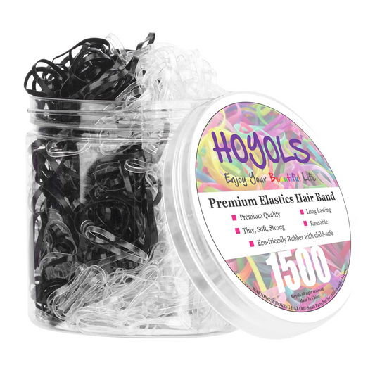 HOYOLS Clear & Black Elastic Hair Ties Rubber Bands Soft Ponytail Holder Mini Plastics Polyband for Women Youth Girls 1500 Pcs Assorted Color Accessories TPU