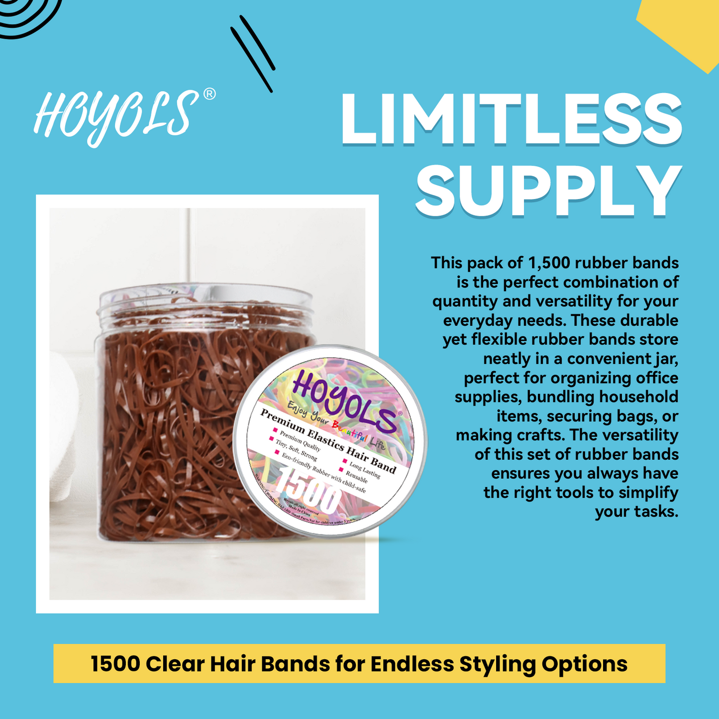 HOYOLS 1500 Pcs Brown Elastic Hair Bands – Small TPU Rubber Bands for Teenage Girls & Women, No Damage Hair Ties, Stretchy Ponytail Holders for Fine, Thin to Medium Hair (Brown)