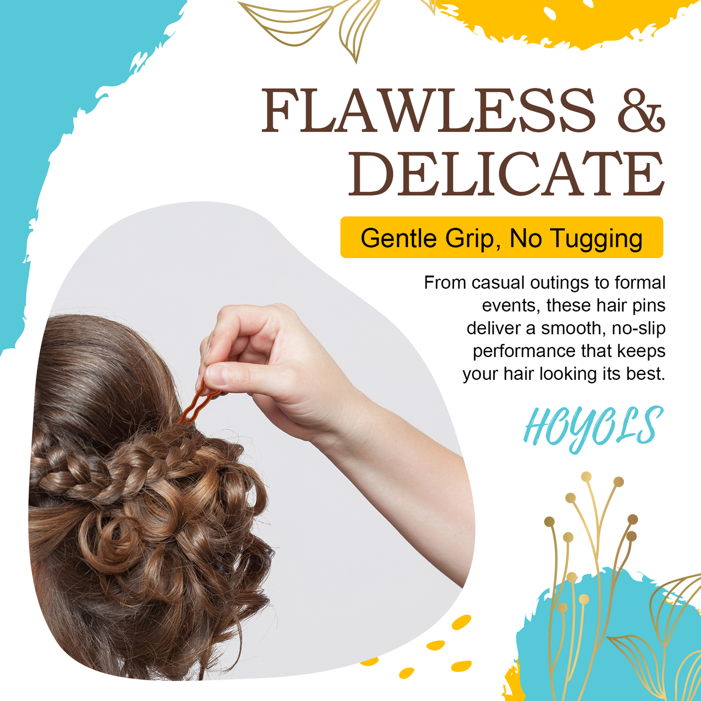 HOYOLS 12 PCS Brown French Hair Pins for Women, 3.5 Inch U Shaped Hair Sticks for Chignon Buns, French Twist Fork Pins Clips, Hairpins for Styling & Updos Hair Accessories