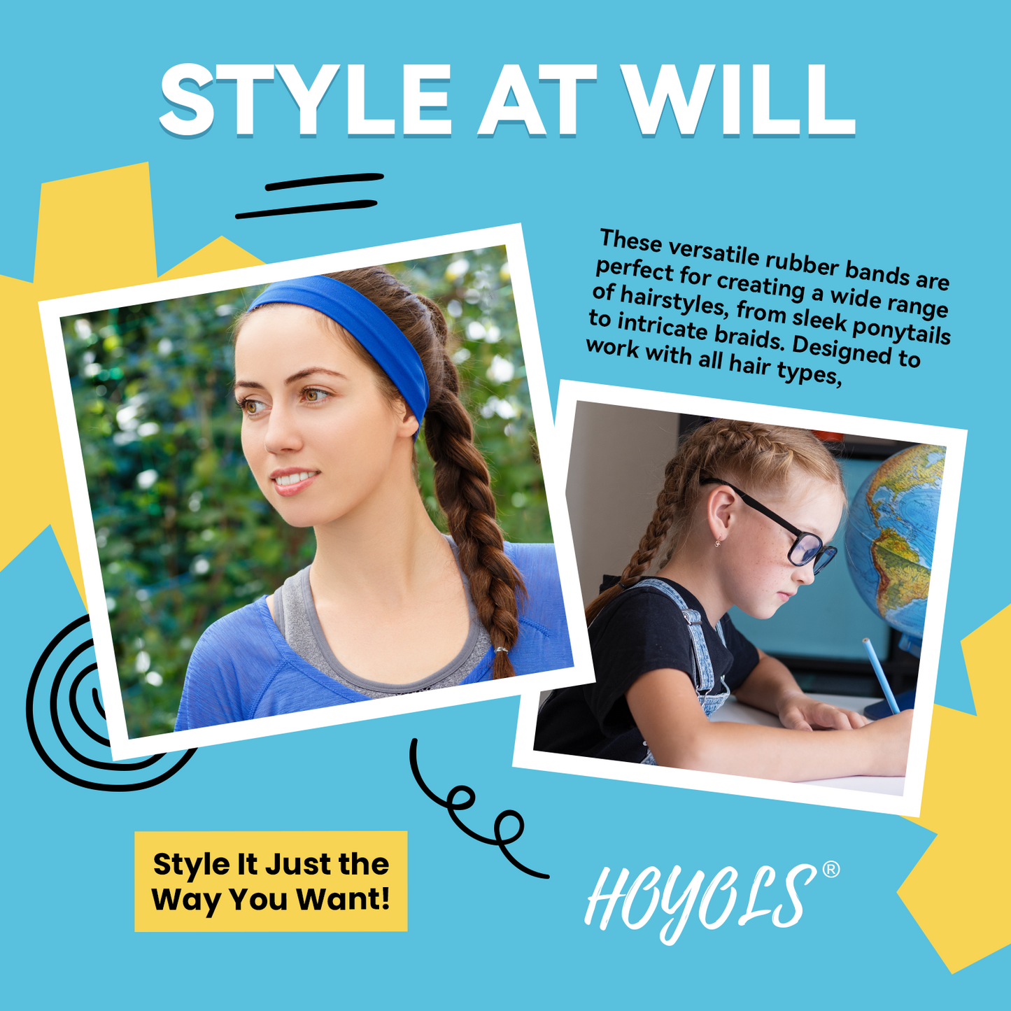 HOYOLS Clear & Black Elastic Hair Ties Rubber Bands Soft Ponytail Holder Mini Plastics Polyband for Women Youth Girls 1500 Pcs Assorted Color Accessories TPU