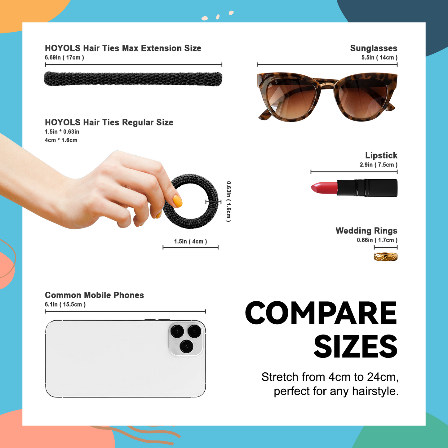 Large Thick Hair Ties, Large Cotton Stretch, Ponytail Holder Seamless Hair Bands Scrunchies Accessories for Women Girls Hair Ties No Crease Headband HOYOLS (Black)
