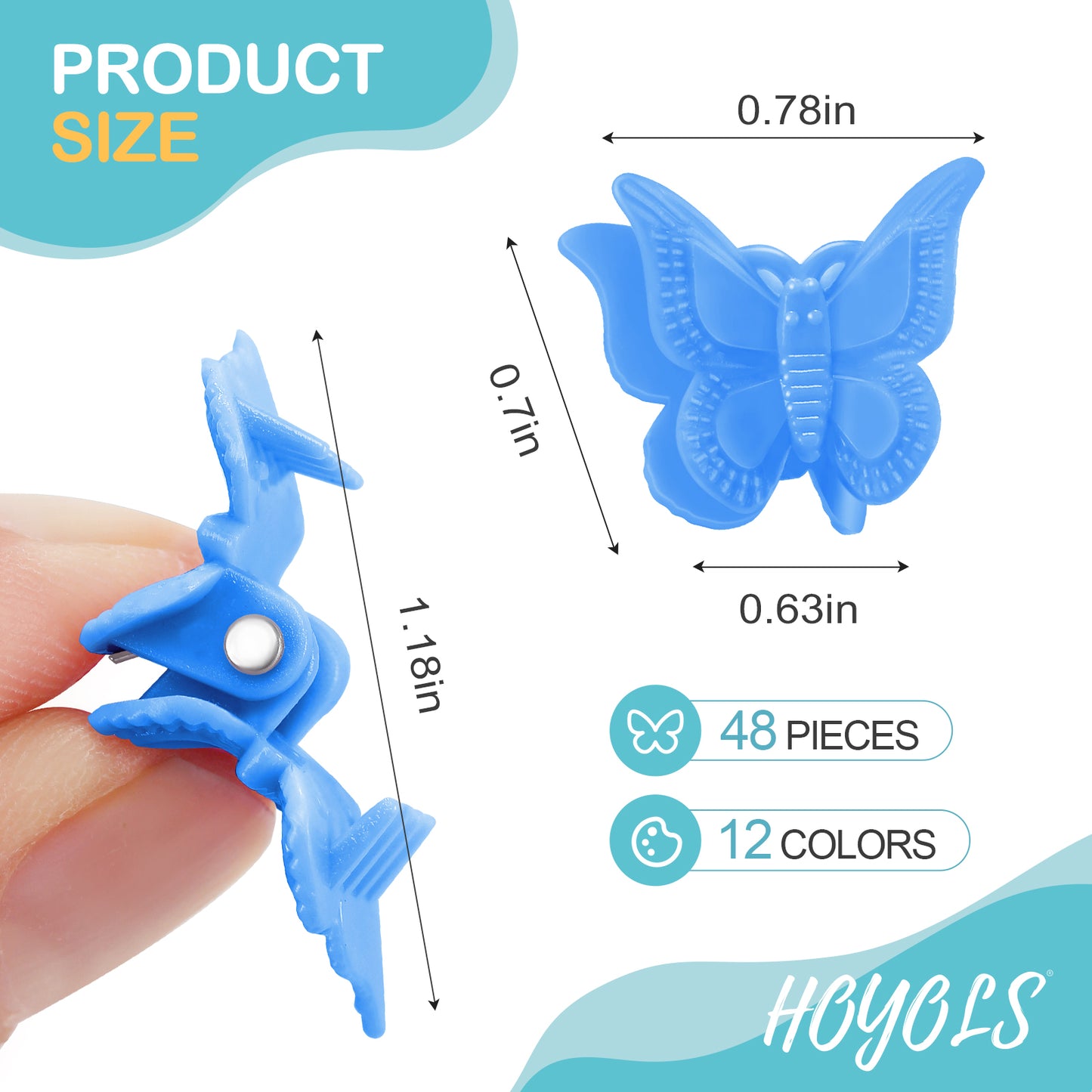 HOYOLS Mini Butterfly Hair Clips, Y2K Small Jaw Hairclips for Women and Teens, 90s Cute Hair Accessories for Braids 12 Assorted Colors, 48 Pcs (Candy Rainbow)