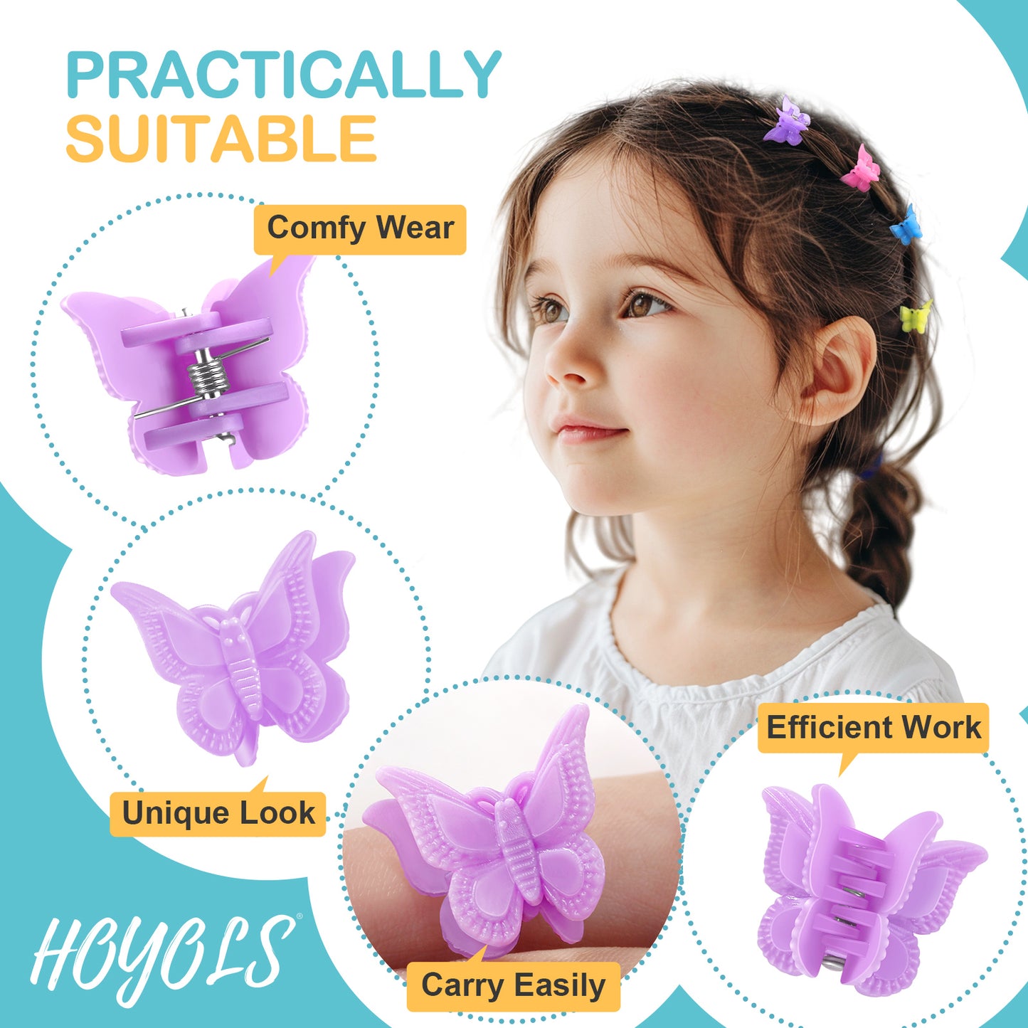 HOYOLS Mini Butterfly Hair Clips, Y2K Small Jaw Hairclips for Women and Teens, 90s Cute Hair Accessories for Braids 12 Assorted Colors, 48 Pcs (Candy Rainbow)