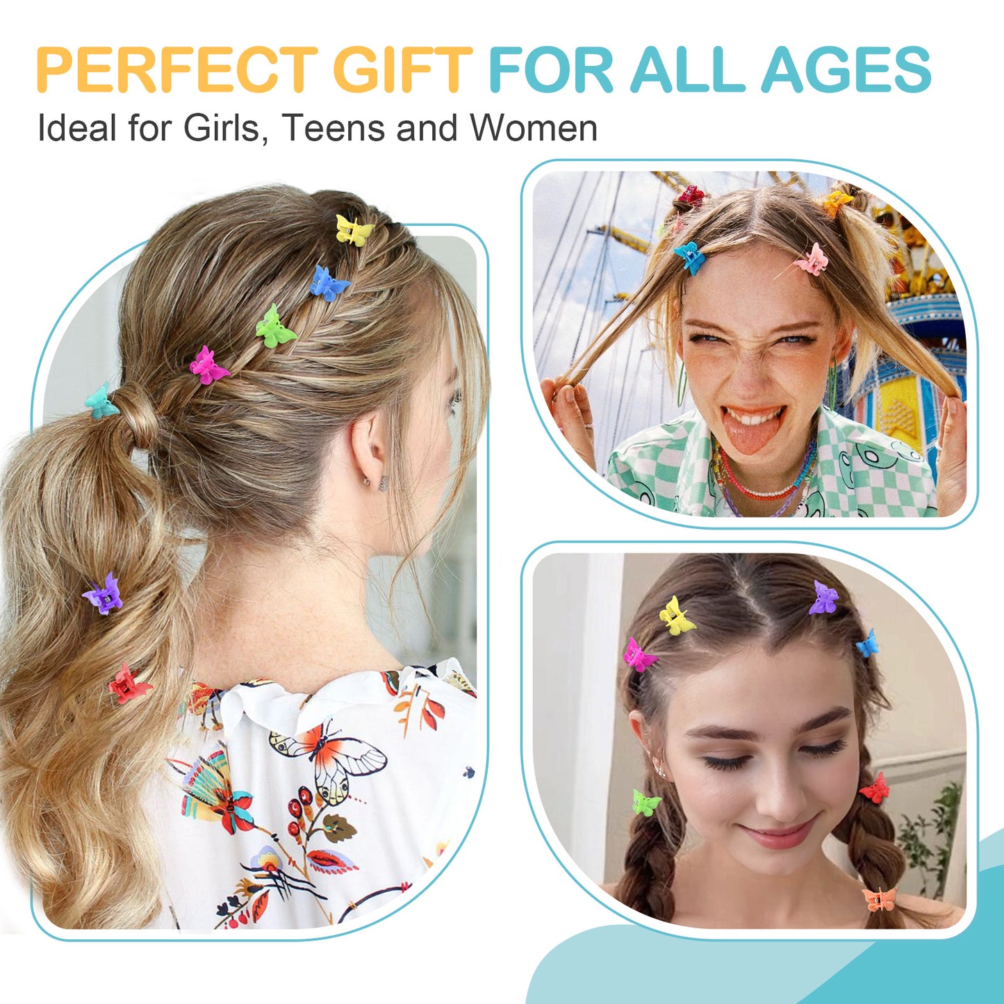 HOYOLS Mini Butterfly Hair Clips, Y2K Small Jaw Hairclips for Women and Teens, 90s Cute Hair Accessories for Braids 12 Assorted Colors, 48 Pcs (Candy Rainbow)