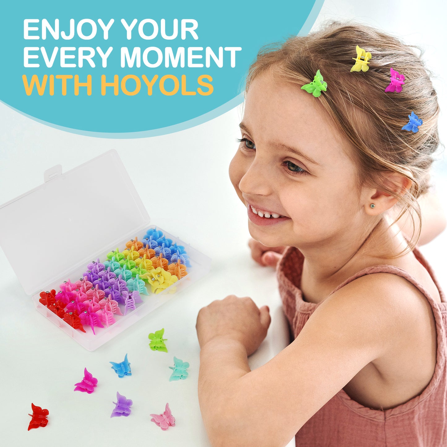 HOYOLS Mini Butterfly Hair Clips, Y2K Small Jaw Hairclips for Women and Teens, 90s Cute Hair Accessories for Braids 12 Assorted Colors, 48 Pcs (Candy Rainbow)