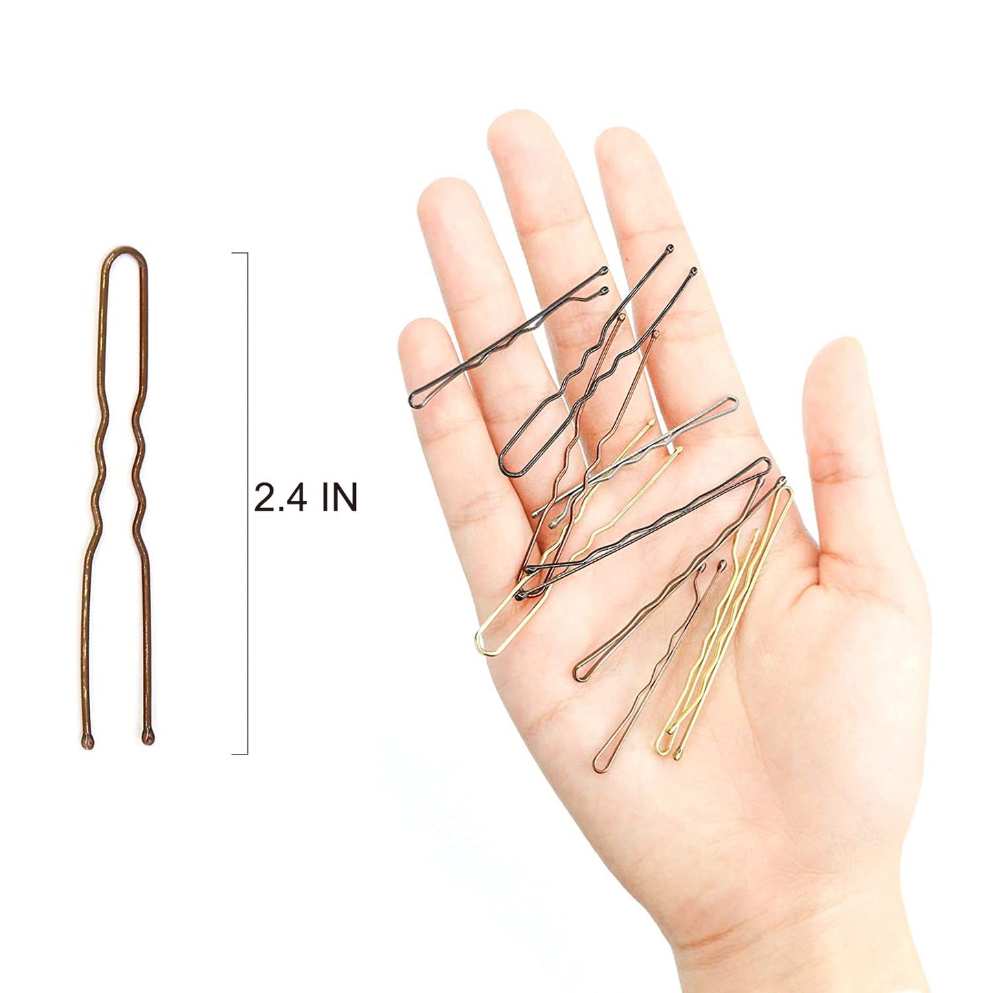 Hoyols U Shaped Hair Pins Brown, U Shape Bobby Pins Metal Curved Curly Waved Bun Clips Hairpin for Buns Women Girls Grips Hairstyle Updo Thin Thick Hair, 100 Count 2.4 Inch (Brown)