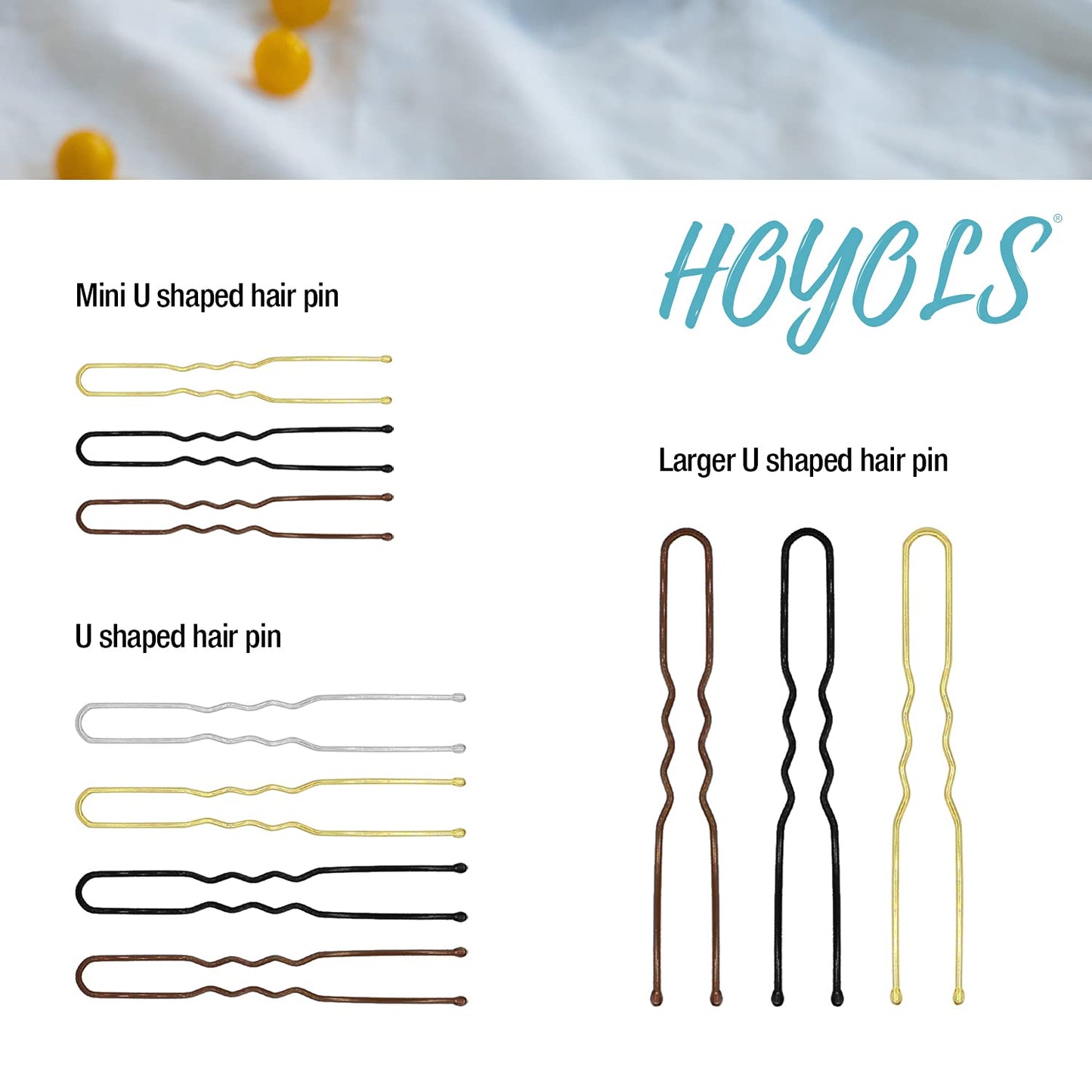 Hoyols U Shaped Hair Pins Brown, U Shape Bobby Pins Metal Curved Curly Waved Bun Clips Hairpin for Buns Women Girls Grips Hairstyle Updo Thin Thick Hair, 100 Count 2.4 Inch (Brown)