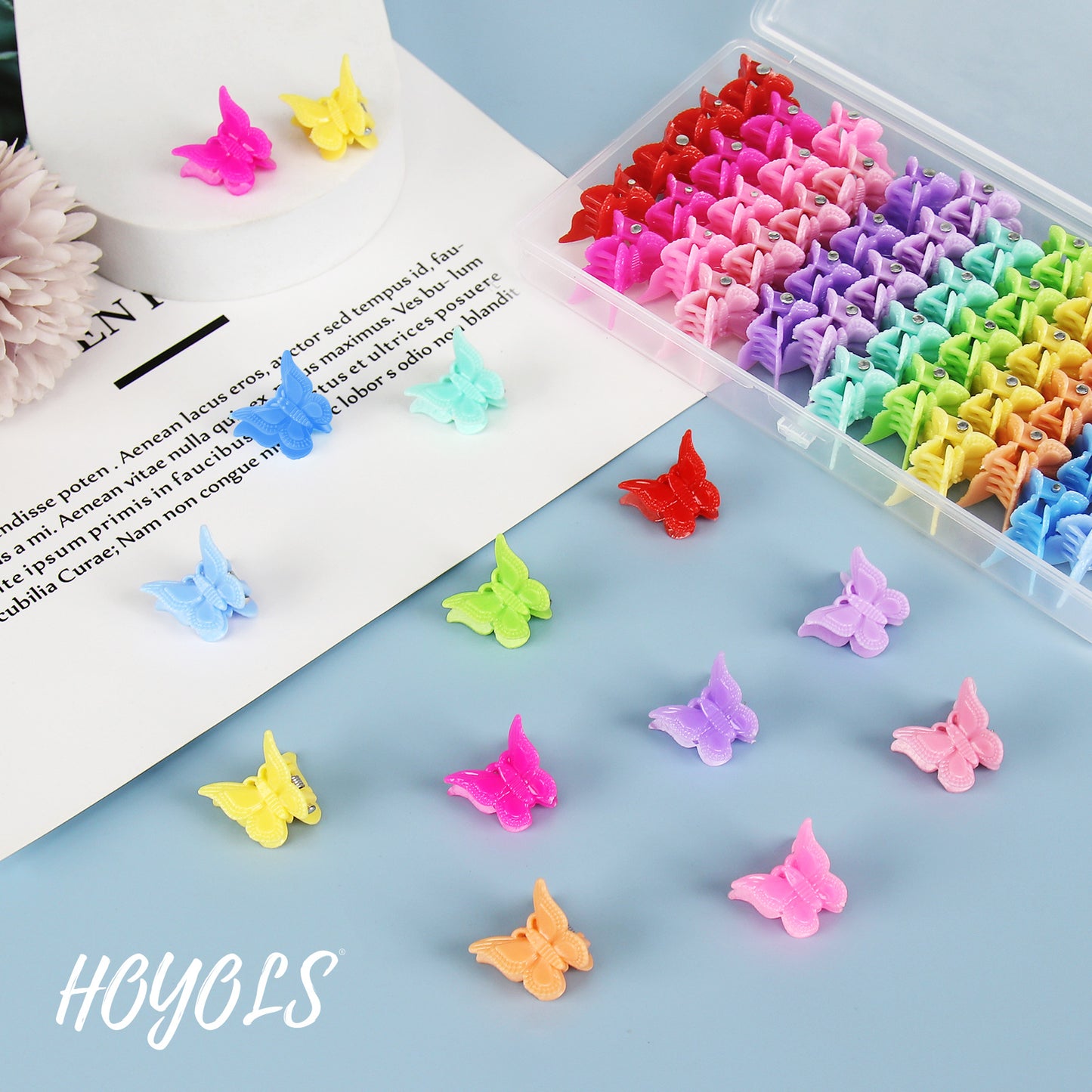 HOYOLS Mini Butterfly Hair Clips, Y2K Small Jaw Hairclips for Women and Teens, 90s Cute Hair Accessories for Braids 12 Assorted Colors, 48 Pcs (Candy Rainbow)