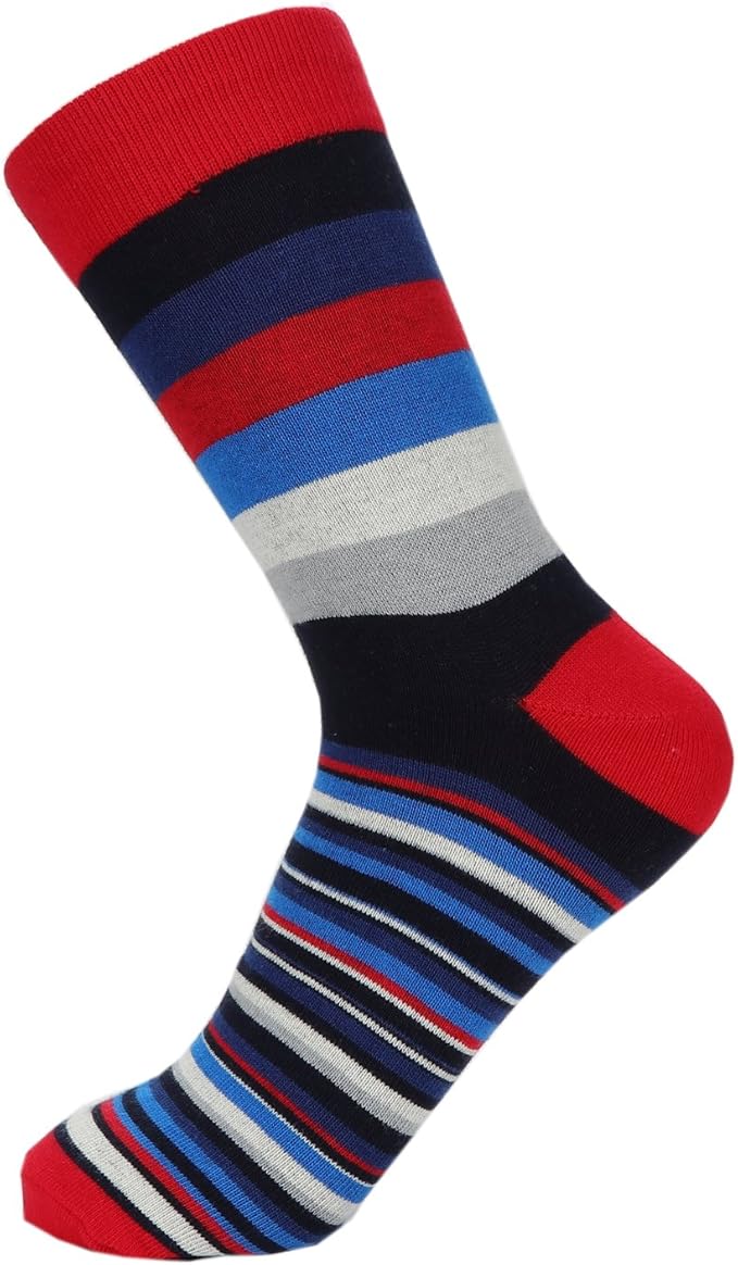 HOYOLS Men's Dress Casual Colorful Stripe Cotton Socks Patterned Business Long Socks (5 Packs)