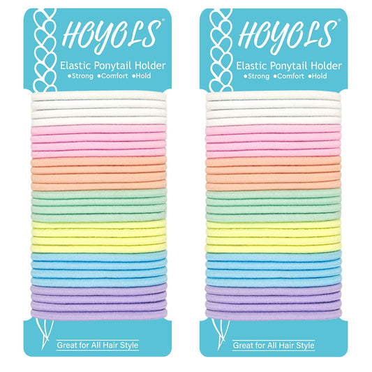 HOYOLS No Metal Hair Elastics for Girls Bands, Assorted Baby Color Ponytail Holder Gentle Hold No Snag Hair Ties for Women Fine Hair ,Pink Blue Yellow White - 7 Colors 4mm (Baby Color)