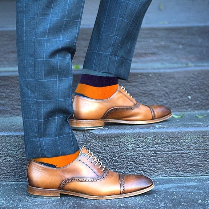 HOYOLS Men's Dress Casual Colorful Stripe Cotton Socks Patterned Business Long Socks (5 Packs)