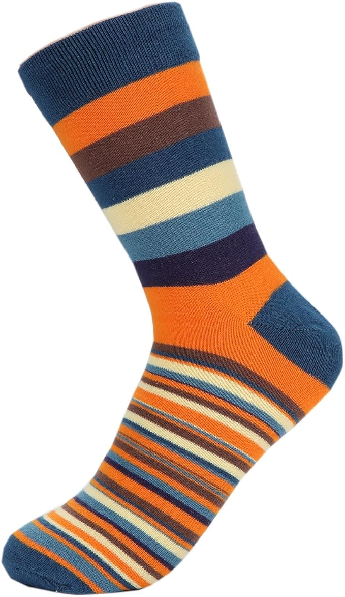 HOYOLS Men's Dress Casual Colorful Stripe Cotton Socks Patterned Business Long Socks (5 Packs)