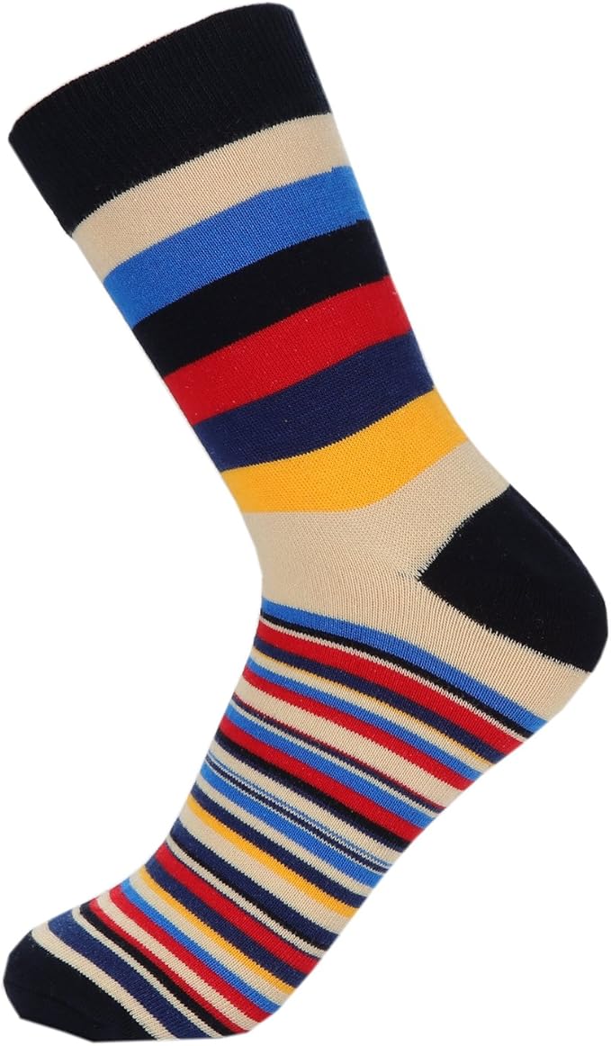 HOYOLS Men's Dress Casual Colorful Stripe Cotton Socks Patterned Business Long Socks (5 Packs)