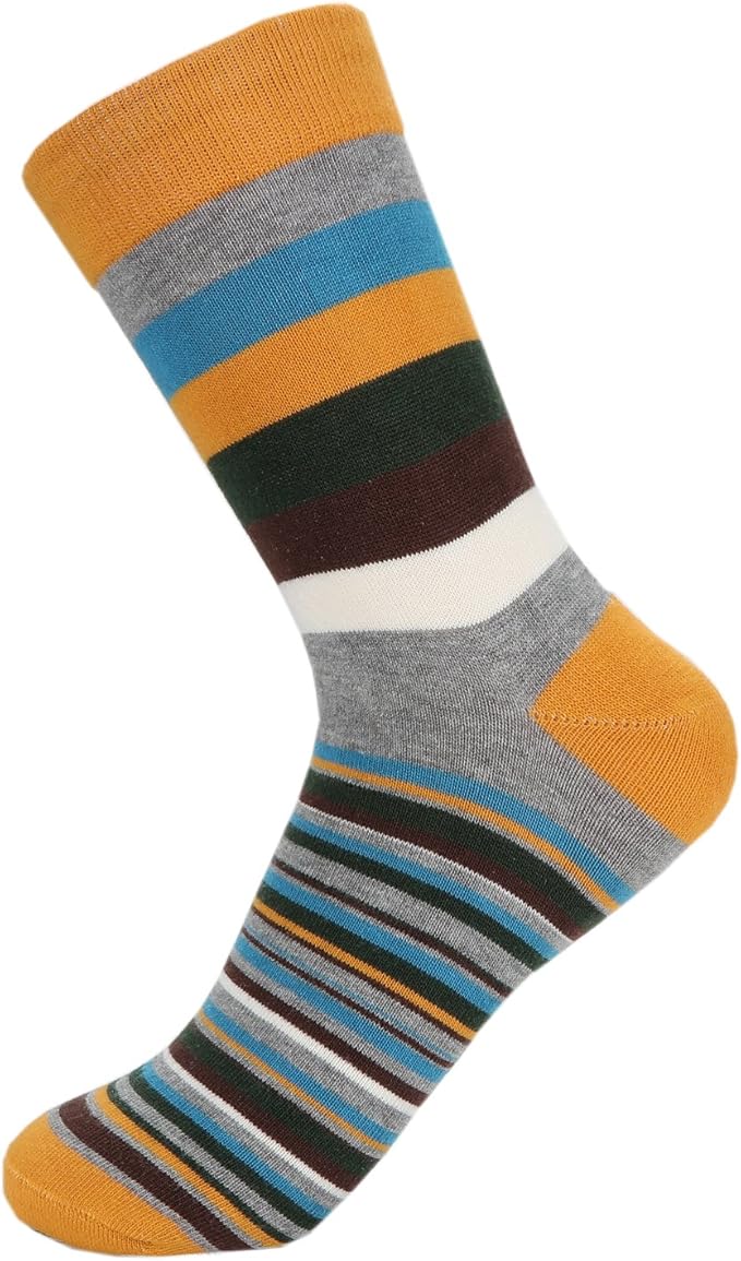 HOYOLS Men's Dress Casual Colorful Stripe Cotton Socks Patterned Business Long Socks (5 Packs)