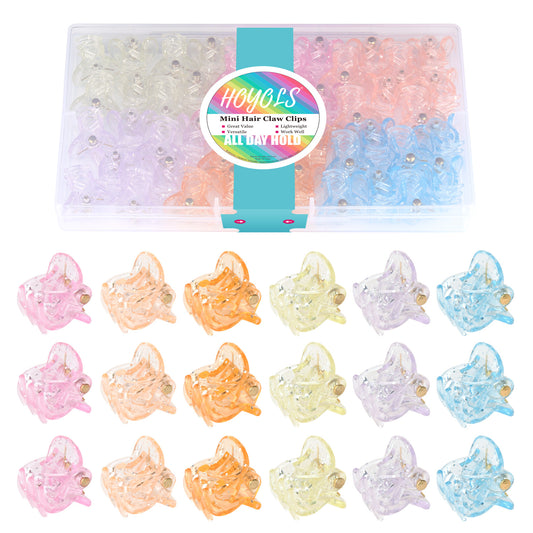 Hoyols 48 Pcs Mini Small Sparkle Claw Clips for Kids Baby Girls Toddler Women, Tiny Colorful Cute Jaw Hair Clamps, Mix Assorted Curly Hair Clips (Sparkle Candy)