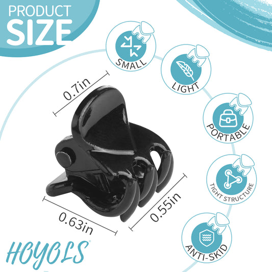 Hoyols 48 Pcs Black Mini Hair Claw Clips, Non-Slip Jaw Clamps for Women Girls, Secure Hold for Fine Short Medium Thick Hair, Styling Accessories in Plastic Box Bulk