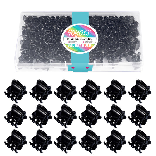 Hoyols 48 Pcs Black Mini Hair Claw Clips, Non-Slip Jaw Clamps for Women Girls, Secure Hold for Fine Short Medium Thick Hair, Styling Accessories in Plastic Box Bulk 