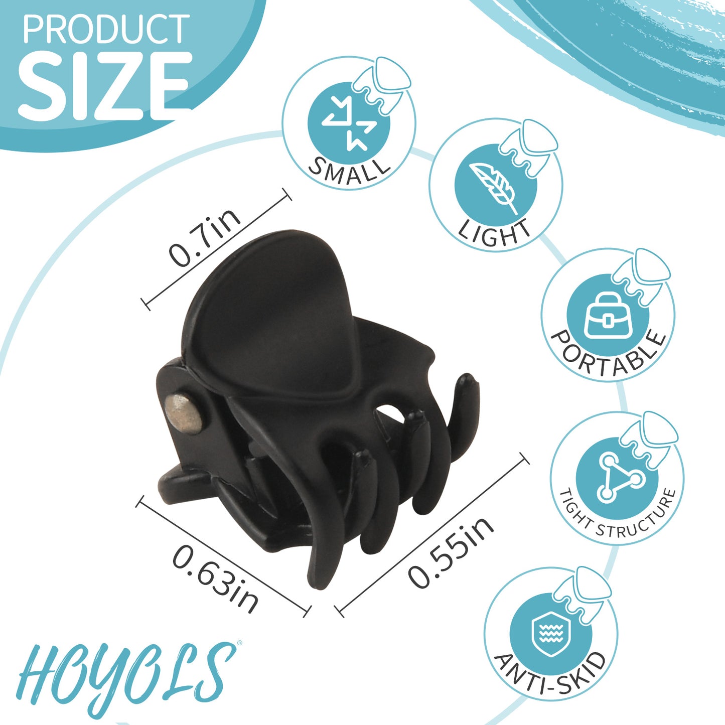 Hoyols 1/2 inch Tiny Hair Clips Matte Black, Small Clamp Claw Clips No Slip No Crease Strong Grip for Women Girls Men Fine Medium Thick Hair Styling Accessories 48 Pcs