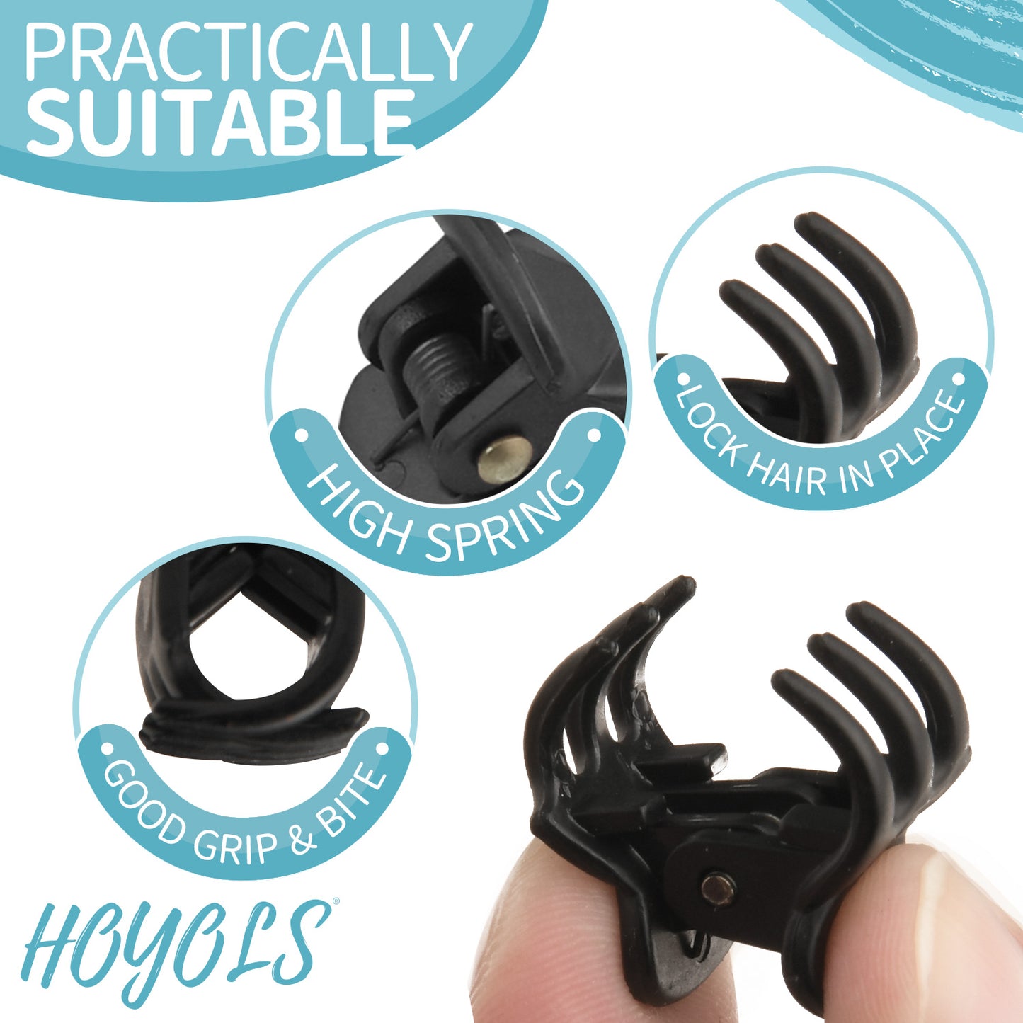 Hoyols 1/2 inch Tiny Hair Clips Matte Black, Small Clamp Claw Clips No Slip No Crease Strong Grip for Women Girls Men Fine Medium Thick Hair Styling Accessories 48 Pcs
