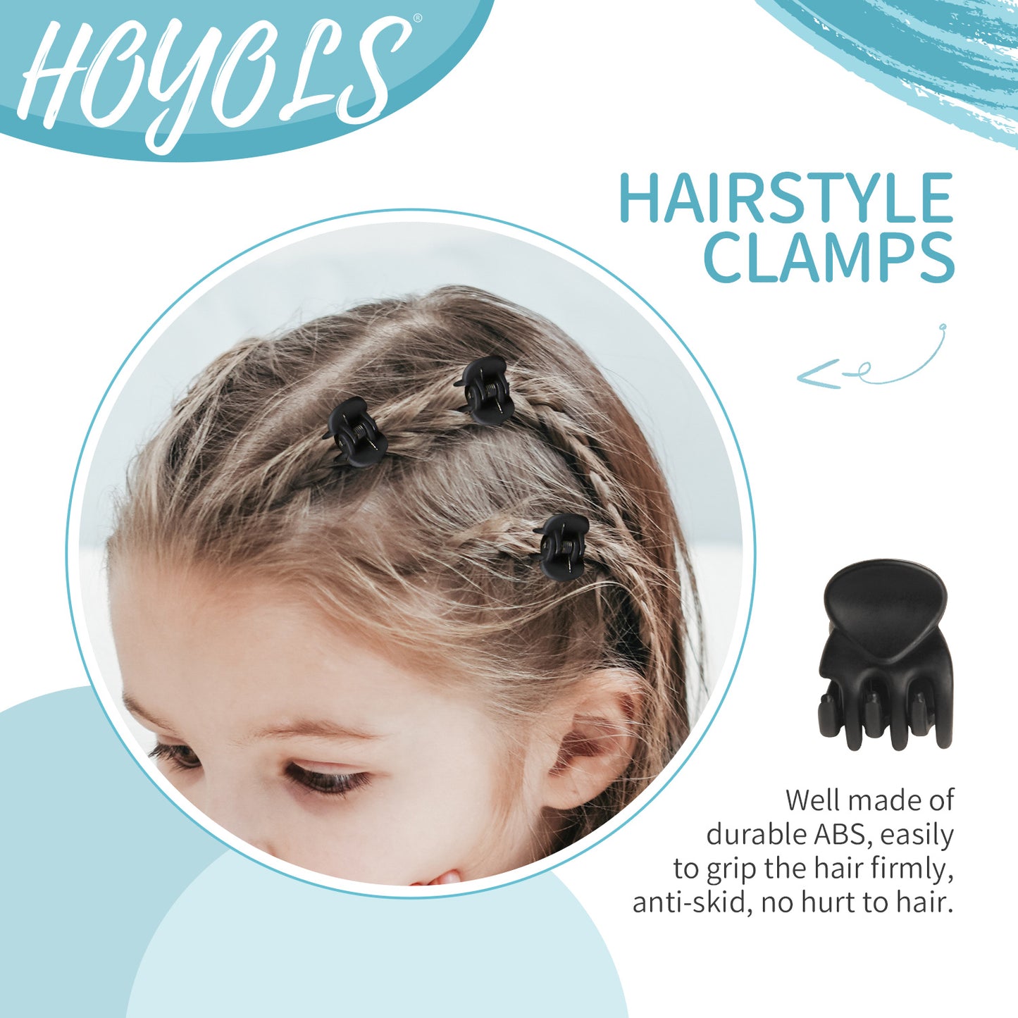 Hoyols 1/2 inch Tiny Hair Clips Matte Black, Small Clamp Claw Clips No Slip No Crease Strong Grip for Women Girls Men Fine Medium Thick Hair Styling Accessories 48 Pcs