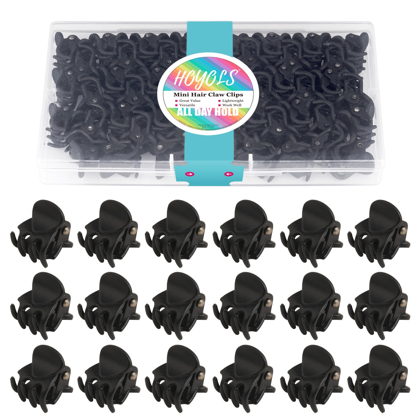 Hoyols 1/2 inch Tiny Hair Clips Matte Black, Small Clamp Claw Clips No Slip No Crease Strong Grip for Women Girls Men Fine Medium Thick Hair Styling Accessories 48 Pcs