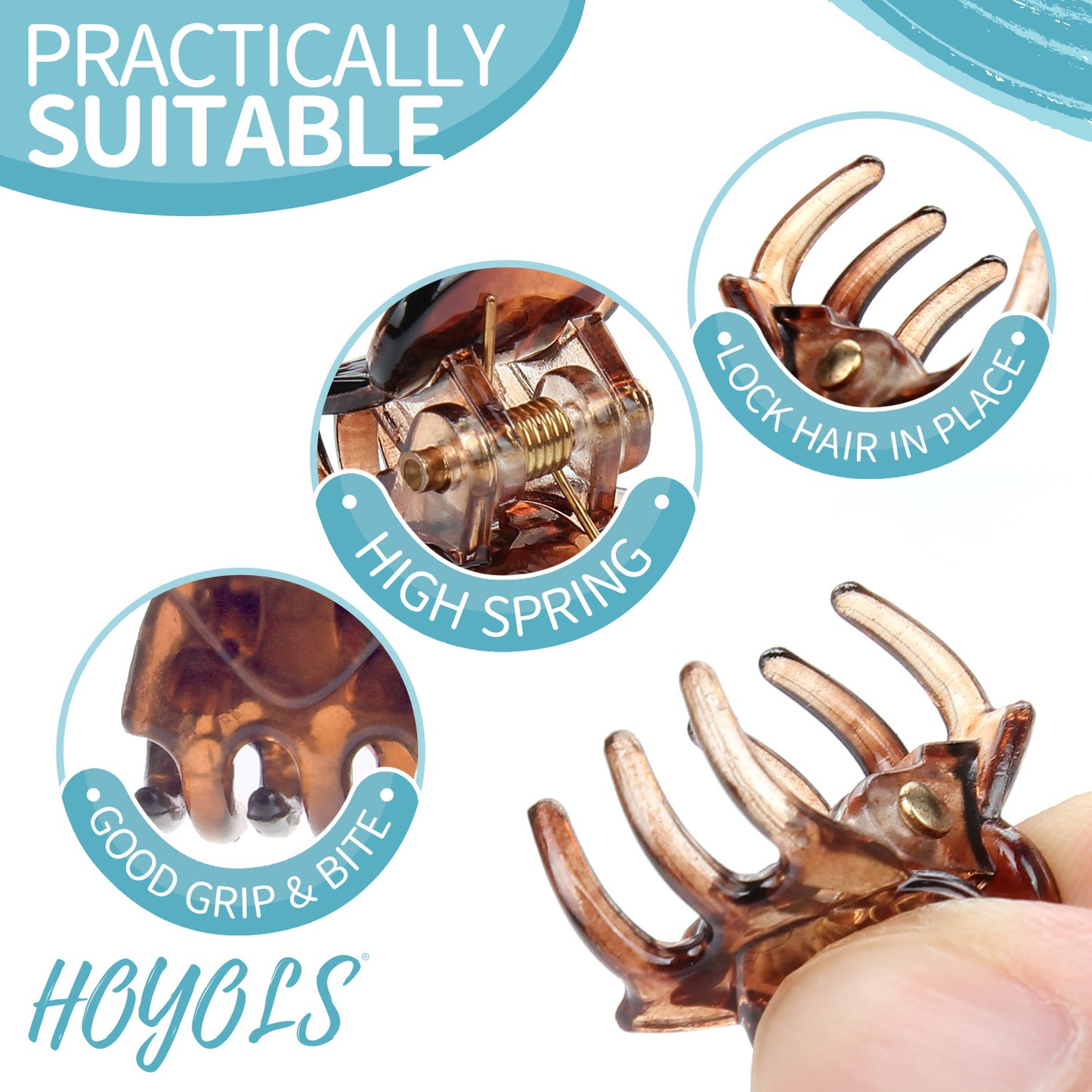 Hoyols Small Mini Jaw Hair Claw Clips for Women and Girls - 48 Pcs Amber Brown Plastic No Slip Bulk Set for Makeup, Styling and Thin Fine Hair