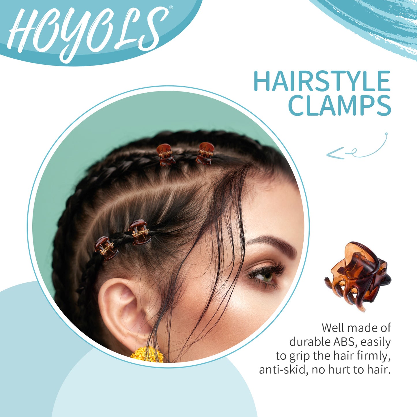 Hoyols Small Mini Jaw Hair Claw Clips for Women and Girls - 48 Pcs Amber Brown Plastic No Slip Bulk Set for Makeup, Styling and Thin Fine Hair
