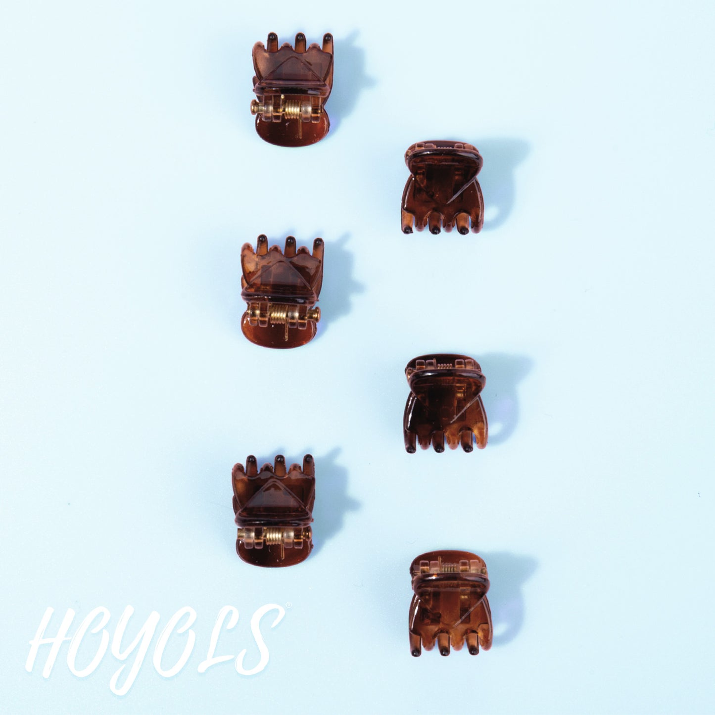 Hoyols Small Mini Jaw Hair Claw Clips for Women and Girls - 48 Pcs Amber Brown Plastic No Slip Bulk Set for Makeup, Styling and Thin Fine Hair