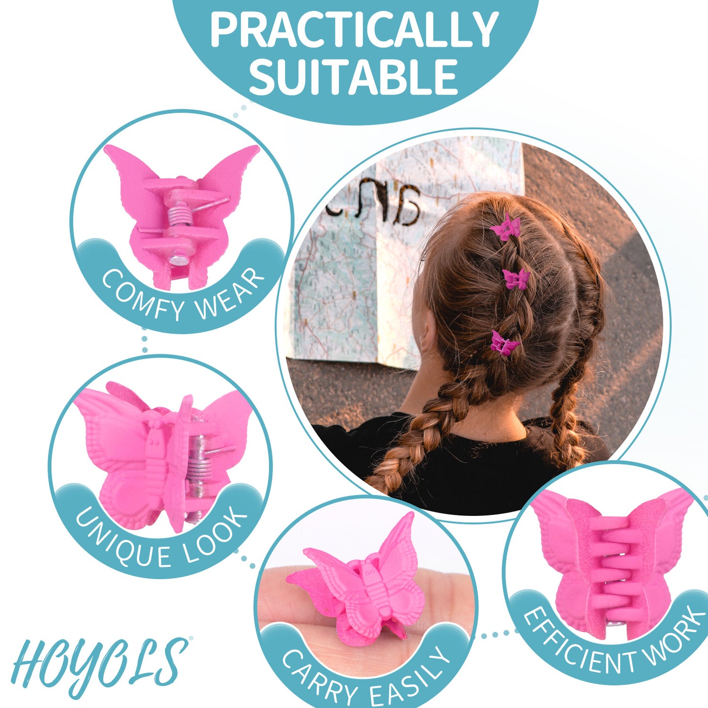 Hoyols Butterfly Hair Claw Clips for 90s, Small Mini Cute Hair Accessories for Women Teens Thin Braids 12 Colors 48 pcs (Matte Candy)