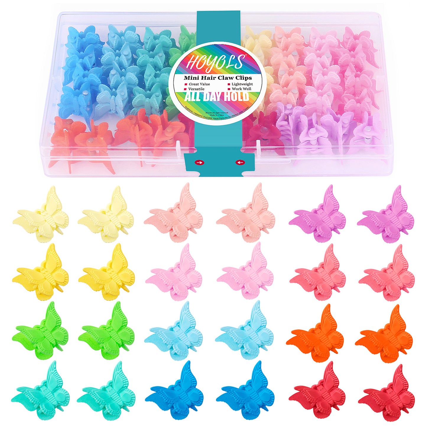 Hoyols Butterfly Hair Claw Clips for 90s, Small Mini Cute Hair Accessories for Women Teens Thin Braids 12 Colors 48 pcs (Matte Candy)