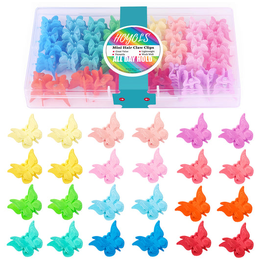 Hoyols Butterfly Hair Claw Clips for 90s, Small Mini Cute Hair Accessories for Women Teens Thin Braids 12 Colors 48 pcs (Matte Candy)
