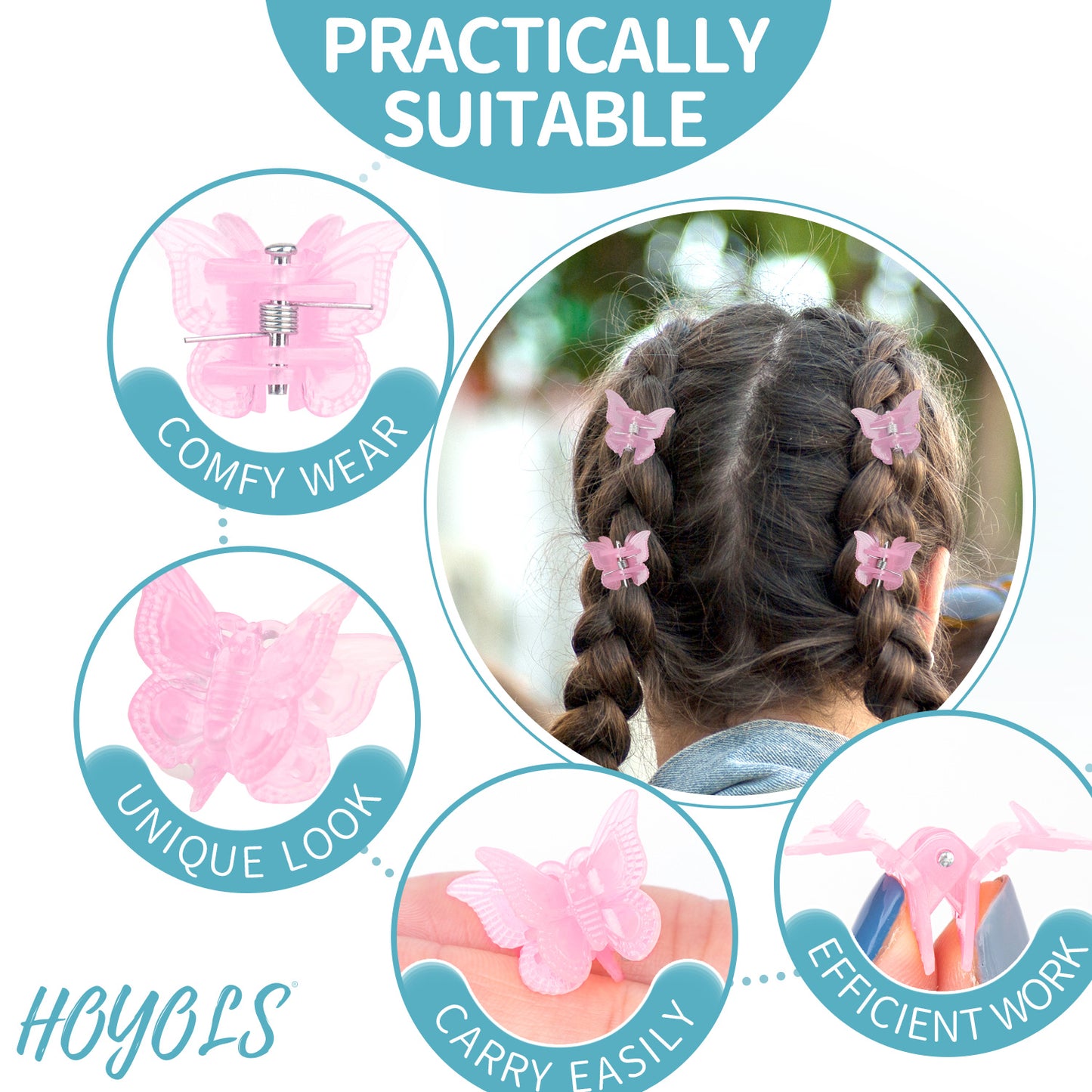 Hoyols Mini Butterfly Hair Clips, 90s Y2K Pastel Rainbow Hair Claw Clips for Teens Women Adults, Cute Small Jaw Claws,Butterfly Hair Clips（12 jelly pastel colors）