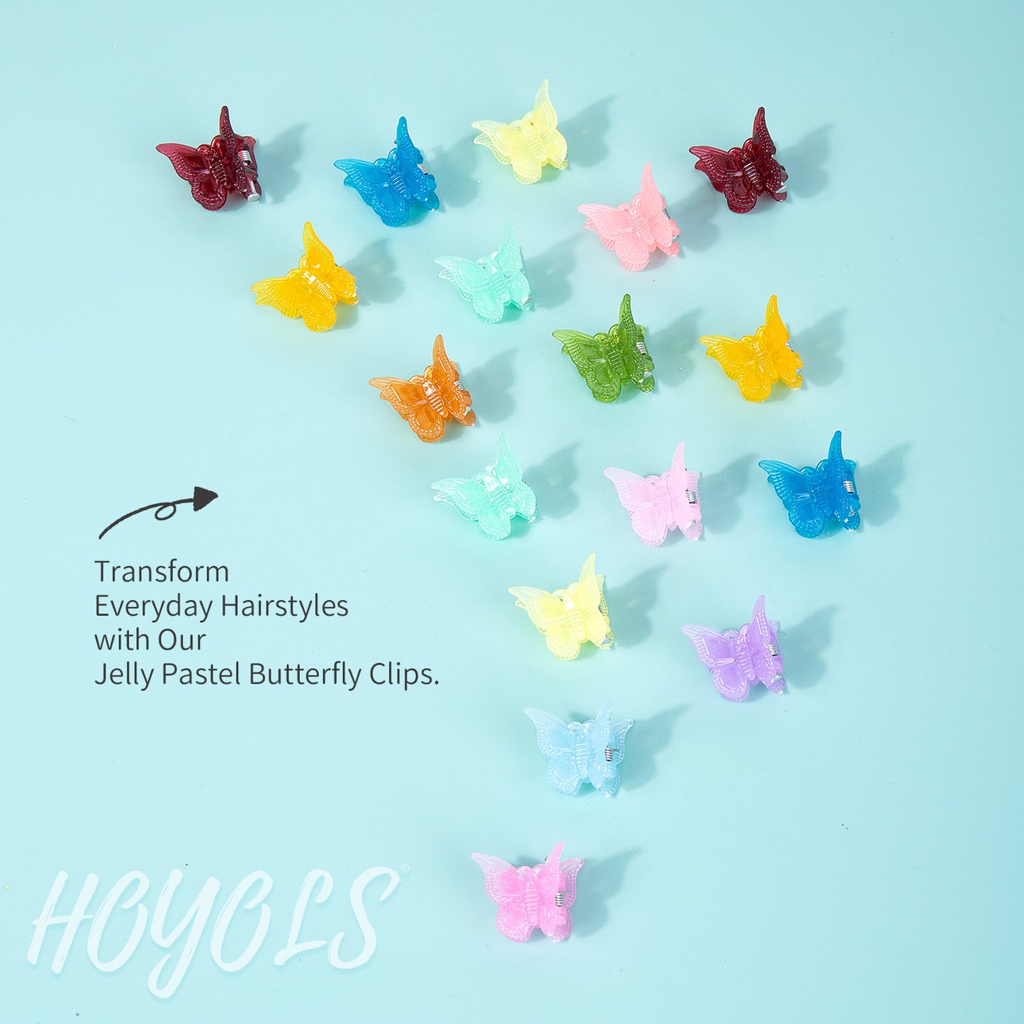 Hoyols Mini Butterfly Hair Clips, 90s Y2K Pastel Rainbow Hair Claw Clips for Teens Women Adults, Cute Small Jaw Claws,Butterfly Hair Clips（12 jelly pastel colors）